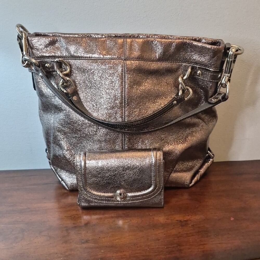 Coach Metallic Bronze Shoulder Bag with Wallet F17165